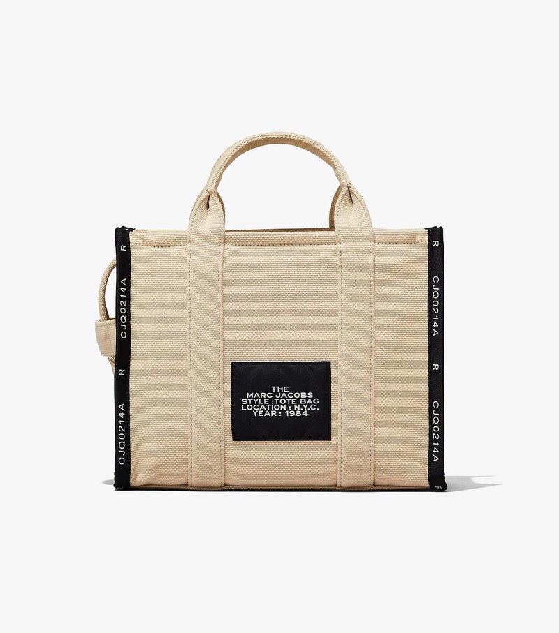 TOTE BAG Beige monogrammed tote bag with jacquard weave
